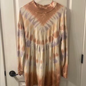 Wild Fable Multicolored Ruched Ruffled Midi Sweater Dress